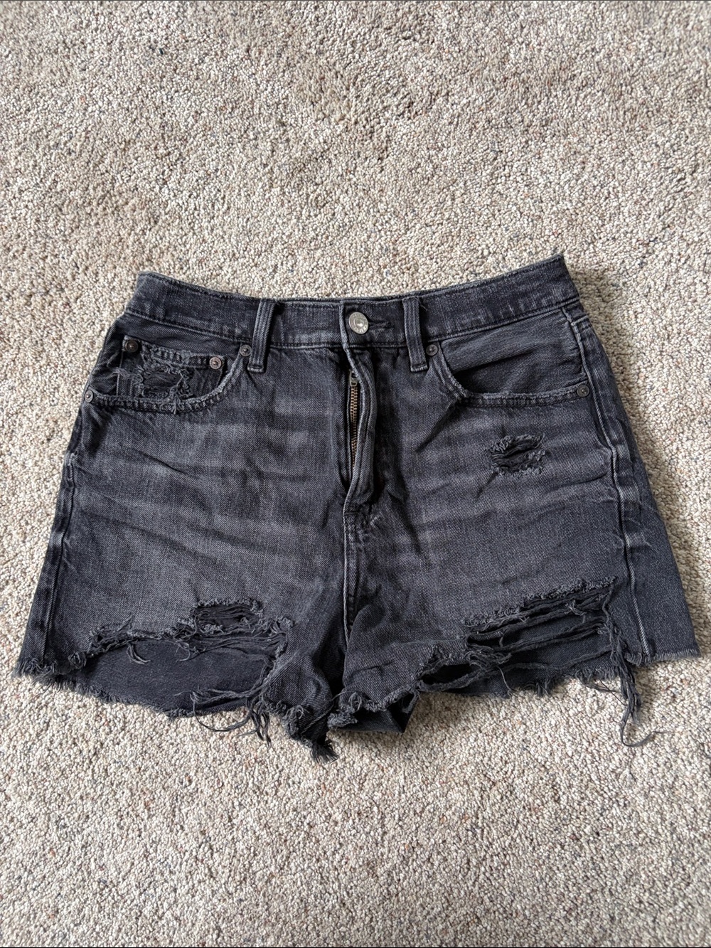 American Eagle Outfitters Black Distressed High-Rise Denim Shorts